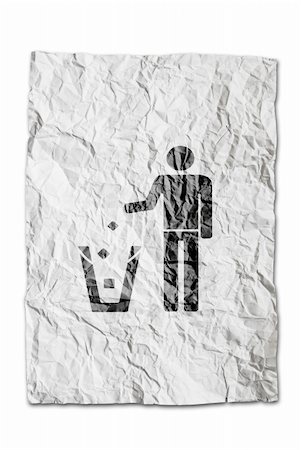 paper trash can throw - person dumping recycle symbol on wrinkled paper isolated on white background Stock Photo - Budget Royalty-Free & Subscription, Code: 400-04268449