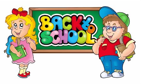 draw girl on chalkboard - Children in school 1 - color illustration. Stock Photo - Budget Royalty-Free & Subscription, Code: 400-04268468