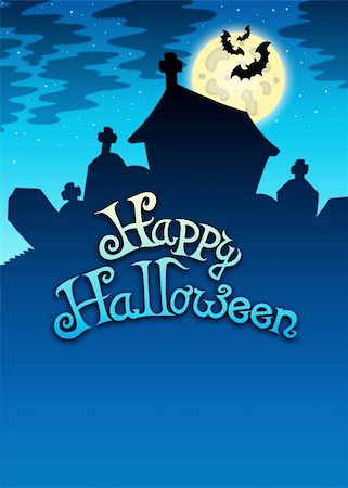 simsearch:400-04236779,k - Happy Halloween sign with cemetery - color illustration. Stock Photo - Budget Royalty-Free & Subscription, Code: 400-04268515