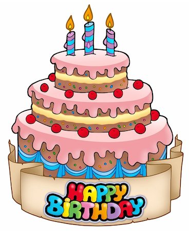 simsearch:400-04268513,k - Happy birthday theme with cake - color illustration. Foto de stock - Super Valor sin royalties y Suscripción, Código: 400-04268512