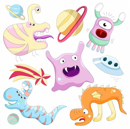 funny aliens - Vector set of aliens and monsters. Isolated over white Stock Photo - Budget Royalty-Free & Subscription, Code: 400-04268588