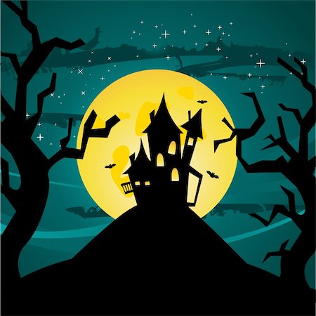 simsearch:400-05307344,k - Halloween castle illustration, vector illustration Stock Photo - Budget Royalty-Free & Subscription, Code: 400-04268603