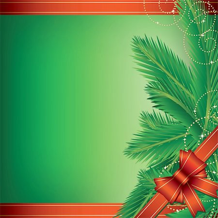 Christmas background with pine leaves and bow Stock Photo - Budget Royalty-Free & Subscription, Code: 400-04268639