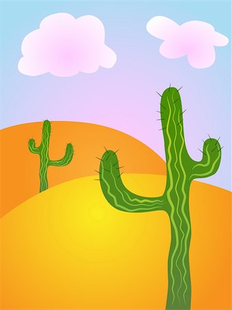 desert sunset landscape cactus - Vector picture of 2 cactus in desert Stock Photo - Budget Royalty-Free & Subscription, Code: 400-04268840