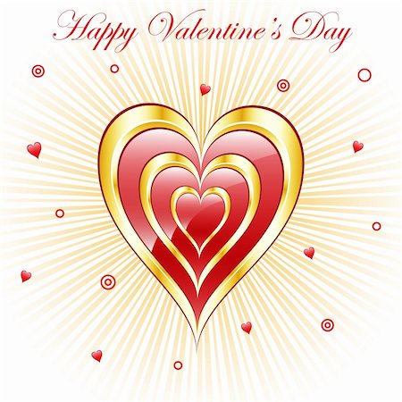 simsearch:400-05736913,k - Valentine red and gold triple hearts with a subtle sunburst background, decorated with small hearts and circles. Photographie de stock - Aubaine LD & Abonnement, Code: 400-04269329