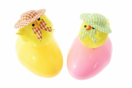simsearch:400-04775746,k - Toy Chicks on Easter Eggs White Background Stock Photo - Budget Royalty-Free & Subscription, Code: 400-04269614