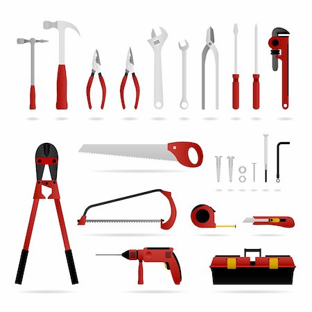 A set of red colored hardware tools in vector. Stock Photo - Budget Royalty-Free & Subscription, Code: 400-04269625