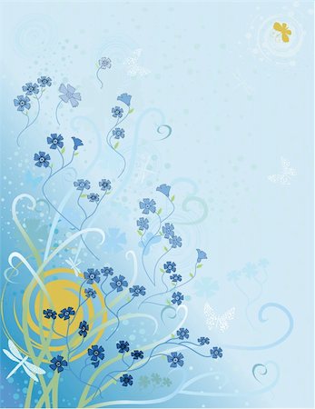 Abstract flowers and butterflies on a blue background Foto de stock - Royalty-Free Super Valor e Assinatura, Número: 400-04269750