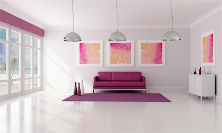 simsearch:400-05946922,k - purple and white contemporary  living room - rendering Photographie de stock - Aubaine LD & Abonnement, Code: 400-04269930