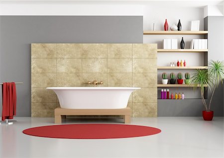 modern bathroom with classic bathtub - rendering Stock Photo - Budget Royalty-Free & Subscription, Code: 400-04269931