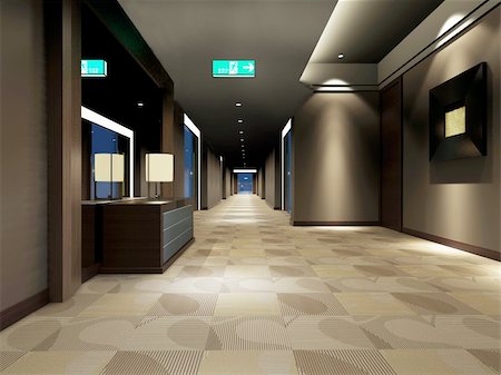 Modern corridor interior image (3D rendering) Stock Photo - Budget Royalty-Free & Subscription, Code: 400-04260039
