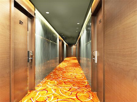 Modern corridor interior image (3D rendering) Stock Photo - Budget Royalty-Free & Subscription, Code: 400-04260044