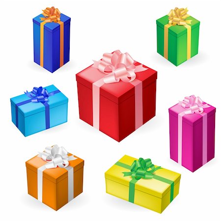 simsearch:400-04329029,k - Vector illustration of 7 different gift boxes with ribbon Stock Photo - Budget Royalty-Free & Subscription, Code: 400-04260948