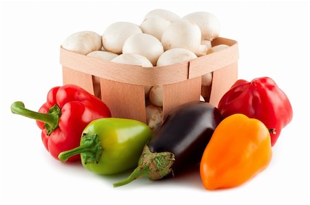 simsearch:400-04804415,k - Vegetables, pepper, eggplant, mushrooms, isolated white background. Photographie de stock - Aubaine LD & Abonnement, Code: 400-04261589