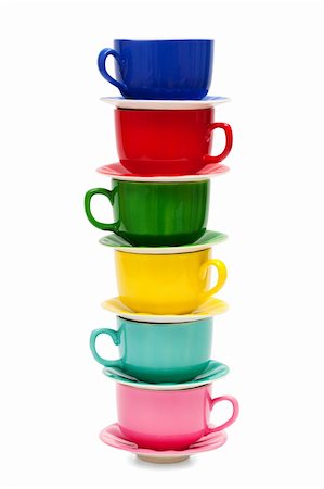 Beautiful color cups on a white background Foto de stock - Super Valor sin royalties y Suscripción, Código: 400-04261688