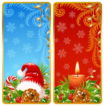 snowflakes on window - Christmas vertical banners set 2. Santa hat and candle Foto de stock - Super Valor sin royalties y Suscripción, Código: 400-04261835