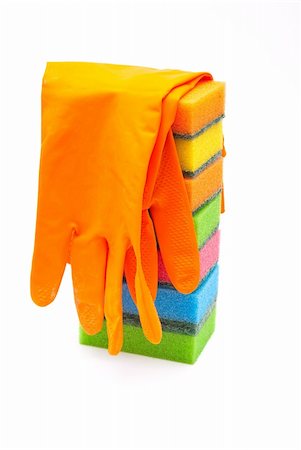 Rubber gloves and kitchen sponges Photographie de stock - Aubaine LD & Abonnement, Code: 400-04261960