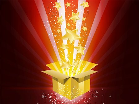 simsearch:400-06423540,k - Vector - Christmas Golden Gift Box with Stars Photographie de stock - Aubaine LD & Abonnement, Code: 400-04262044