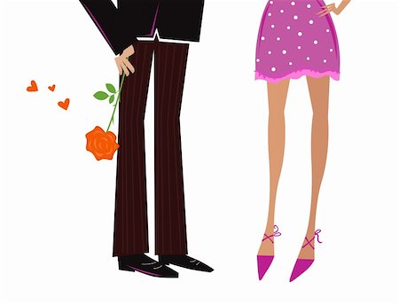 Man and woman in retro style on a date. Man giving woman present - red rose. Vector Illustration. Stock Photo - Budget Royalty-Free & Subscription, Code: 400-04262064