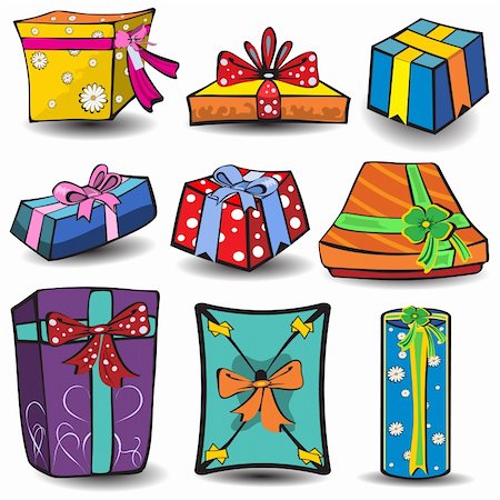 simsearch:400-05674434,k - Set of nine different presents, colored vector illustration isolated on white background. Stock Photo - Budget Royalty-Free & Subscription, Code: 400-04262071