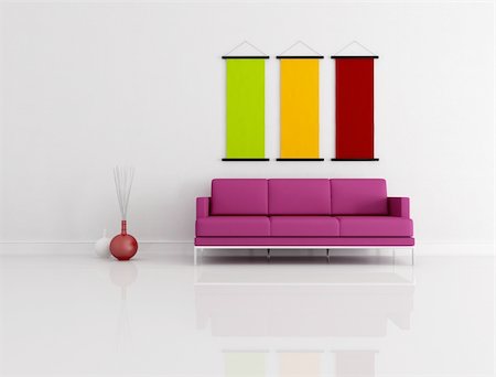 simsearch:400-04156984,k - purple modern couch in white lounge - rendering Stockbilder - Microstock & Abonnement, Bildnummer: 400-04262269