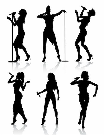 shadow woman singing into microphone - Vector illustration silhouette set of female singers Photographie de stock - Aubaine LD & Abonnement, Code: 400-04262305