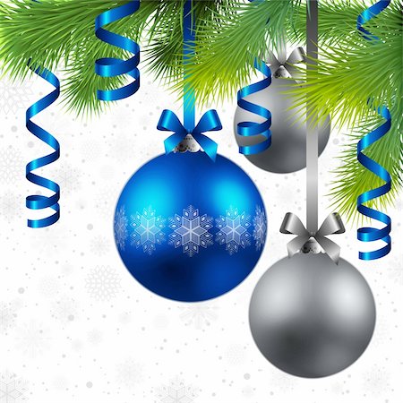 simsearch:400-06477568,k - christmas background with baubles, green fir tree and snowflakes Stockbilder - Microstock & Abonnement, Bildnummer: 400-04262549