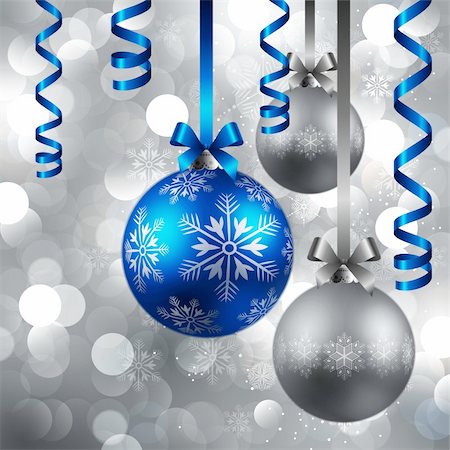 simsearch:400-04264886,k - christmas blue and silver baubles on shining silver background Foto de stock - Royalty-Free Super Valor e Assinatura, Número: 400-04262559