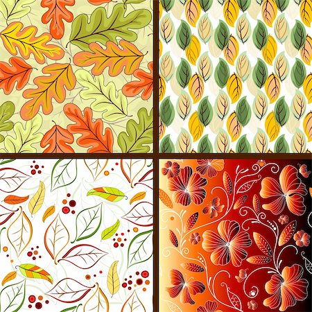 simsearch:400-04279579,k - Set floral bright seamless patterns with leaves (vector) Stock Photo - Budget Royalty-Free & Subscription, Code: 400-04263126