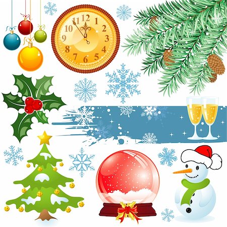 Big set elements for Christmas design, vector illustration Stock Photo - Budget Royalty-Free & Subscription, Code: 400-04263332