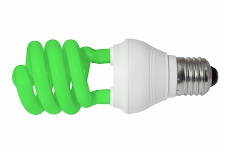 simsearch:400-04750349,k - Green energy saving fluorescent light bulb (CFL). Isolated on white background with clipping path. Energy saving lighting concept. Stock Photo - Budget Royalty-Free & Subscription, Code: 400-04263435