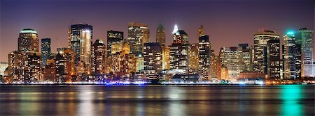 simsearch:400-04283872,k - New York City night panorama with Manhattan Skyline over Hudson River with reflection. Stock Photo - Budget Royalty-Free & Subscription, Code: 400-04263509
