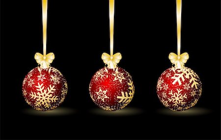 simsearch:400-05710794,k - Three red Christmas spheres on a black background Fotografie stock - Microstock e Abbonamento, Codice: 400-04263876