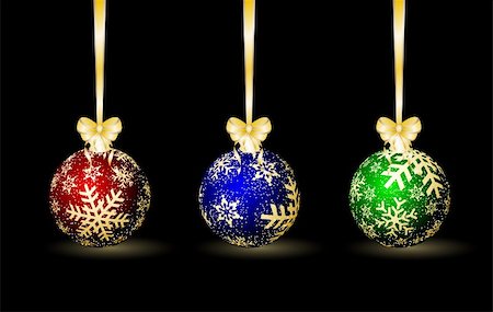simsearch:400-06473585,k - Three colored Christmas spheres on a black background Fotografie stock - Microstock e Abbonamento, Codice: 400-04263877