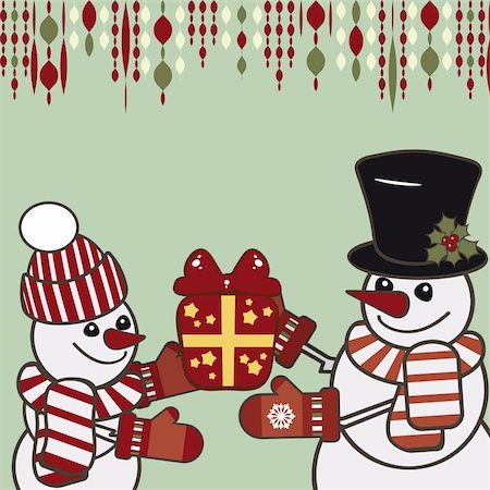 snowmen backgrounds - Retro Christmas card with a snowmen. Stock Photo - Budget Royalty-Free & Subscription, Code: 400-04263914