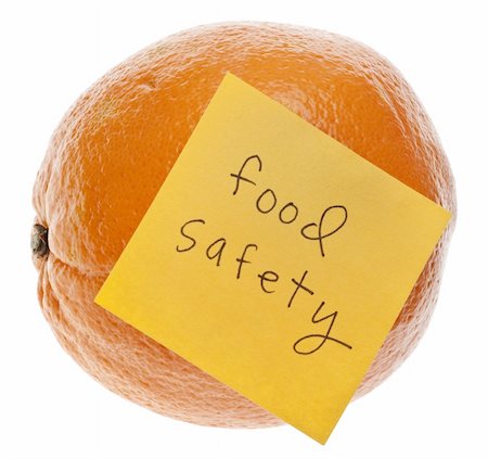 simsearch:400-05325346,k - Food Safety Reminder with Fresh Orange Isolated on White with a Clipping Path. Photographie de stock - Aubaine LD & Abonnement, Code: 400-04274640