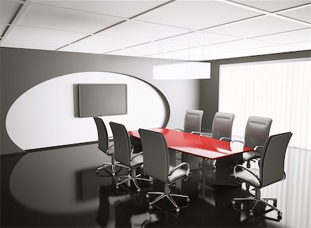 conference room with lcd and red table 3d render Photographie de stock - Aubaine LD & Abonnement, Code: 400-04274656