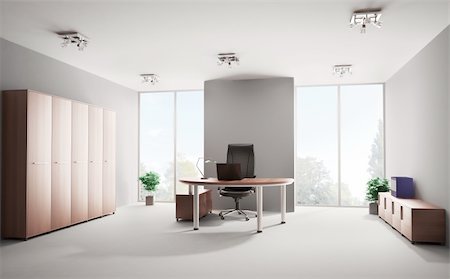 Modern office with wooden furniture interior 3d Stock Photo - Budget Royalty-Free & Subscription, Code: 400-04274660