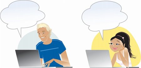 Vector illustrarion of guy and girl chatting on internet with ballons Stock Photo - Budget Royalty-Free & Subscription, Code: 400-04274920