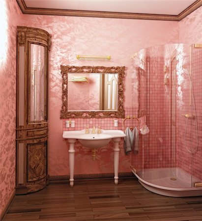 luxury pink coloured bathroom interior (3d rendering) Stock Photo - Budget Royalty-Free & Subscription, Code: 400-04275016