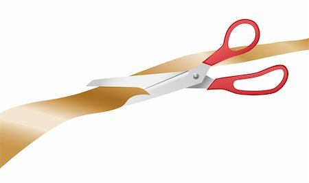 ribbon cutting scissors - vector illustration of scissors cutting golden ribbon Stock Photo - Budget Royalty-Free & Subscription, Code: 400-04275183