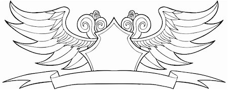 Hand drawn artsy pattern of waves and wings with crest symbol. Stock Photo - Budget Royalty-Free & Subscription, Code: 400-04275207