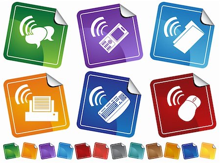 Set of 6 stickers showing wireless connections on different devices. Stock Photo - Budget Royalty-Free & Subscription, Code: 400-04275216