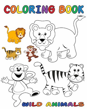 simsearch:400-04268504,k - Wild animals coloring book - outlined and colored objects Foto de stock - Royalty-Free Super Valor e Assinatura, Número: 400-04275390