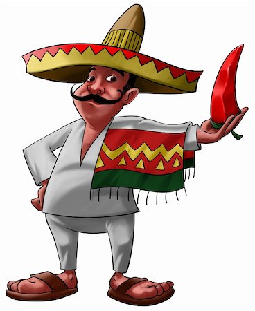 red pepper drawing - a traditional mexican with a sombrero and a big jalapeno Stock Photo - Budget Royalty-Free & Subscription, Code: 400-04275505