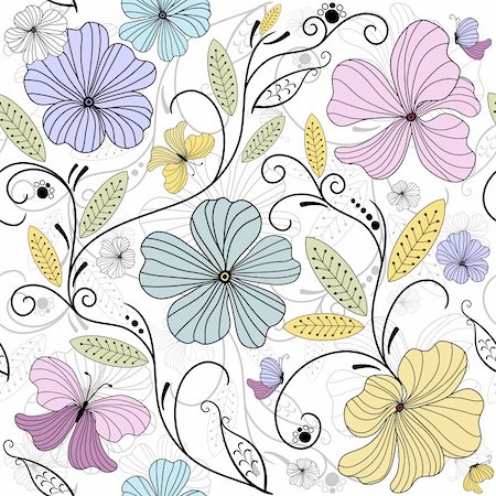 simsearch:400-05892168,k - Pastel seamless floral pattern with flowers and butterflies (vector) Stock Photo - Budget Royalty-Free & Subscription, Code: 400-04275642