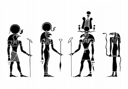 egyptian gods with headdress - Image of the various gods of ancient Egypt - Ra, Khensu, Bastet. This filet is vector, can be scaled to any size without loss of quality. Stock Photo - Budget Royalty-Free & Subscription, Code: 400-04275822