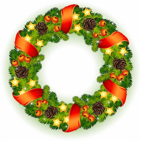 simsearch:400-06477568,k - Vector illustration - decorated christmas wreath Stock Photo - Budget Royalty-Free & Subscription, Code: 400-04275998