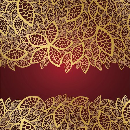 simsearch:400-04757393,k - Golden leaf lace on red background. This image is a vector illustration. Foto de stock - Super Valor sin royalties y Suscripción, Código: 400-04276002