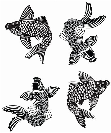 Vector illustration of Koi fishes in traditional Japanese ink style Stock Photo - Budget Royalty-Free & Subscription, Code: 400-04276079